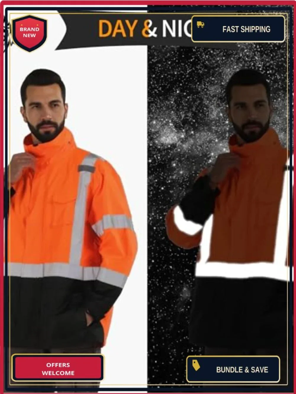 Waterproof Class 3 Hi Vis Rain Jacket Reflective Safety Coat Men's Work Gear